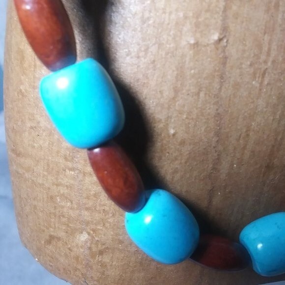 Turquoise & Wooden Beaded Necklace - Picture 2 of 8